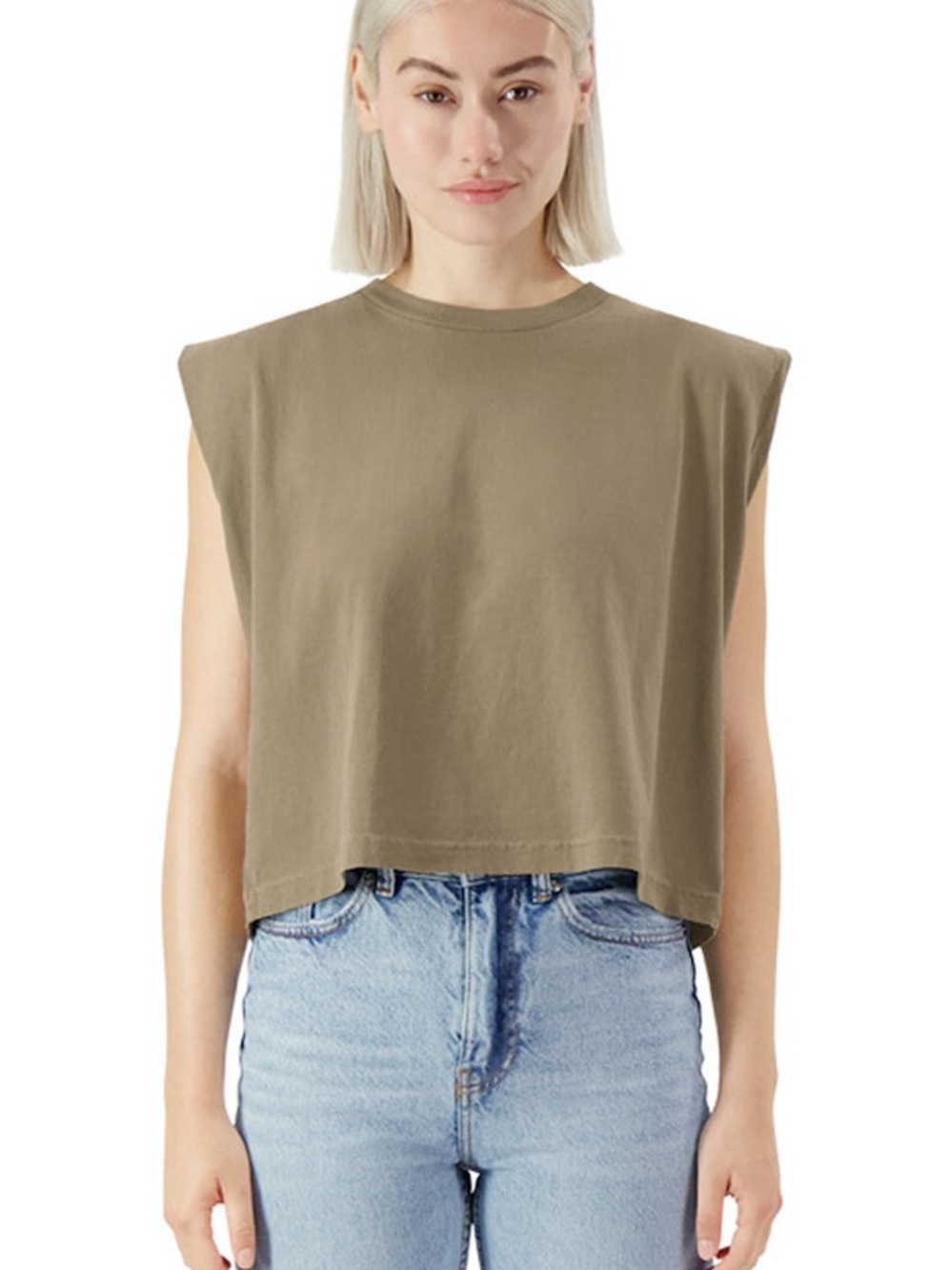 American Apparel Boxy Sleeveless Crop Top in Faded Brown